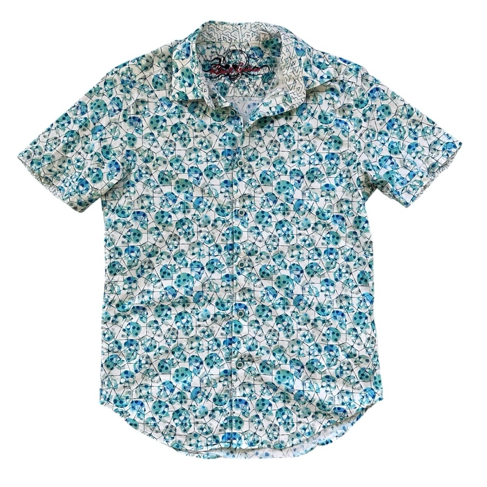 Robert Graham Clarkston Blue White Skull Print Short Sleeve Button Down Shirt S